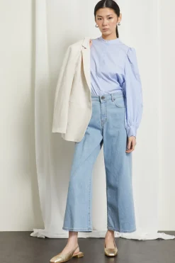 Camicia con collo alla coreana - Azzurro Bianco