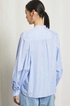 Camicia con collo alla coreana - Azzurro Bianco