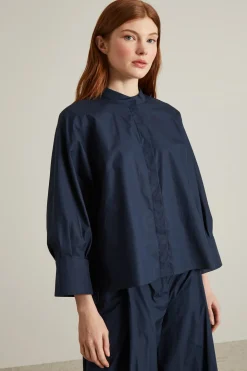 Camicia con collo alla coreana - Blu