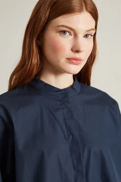 Camicia con collo alla coreana - Blu