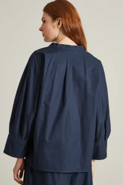 Camicia con collo alla coreana - Blu