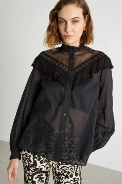Camicia con inserti effetto see-through - Nero