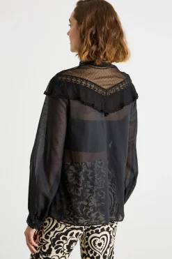 Camicia con inserti effetto see-through - Nero