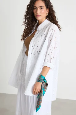 Camicia con inserti sangallo - Bianco