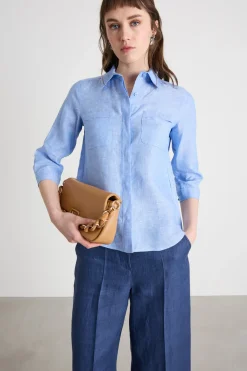 Camicia con manica a tre quarti - Azzurro