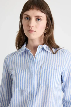 Camicia con manica a tre quarti - Bianco Azzurro