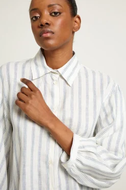 Camicia con maniche a palloncino - Bianco Blu