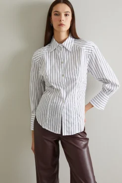 Camicia con motivo arricciato - Bianco Blu