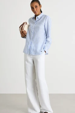 Camicia con motivo gessato - Azzurro Bianco