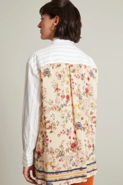 Camicia con pannello in seta - Bianco Crema
