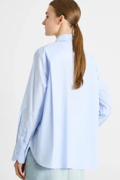 Camicia con rouche e applicazione floreale - Azzurro