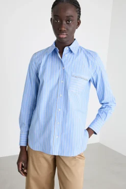 Camicia con taschino ricamato - Azzurro Cammello