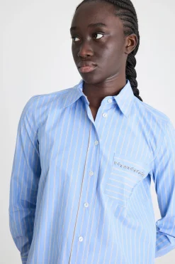 Camicia con taschino ricamato - Azzurro Cammello