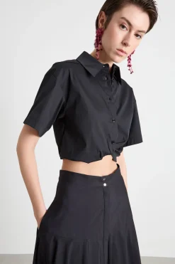 Camicia crop con arriccio - Nero