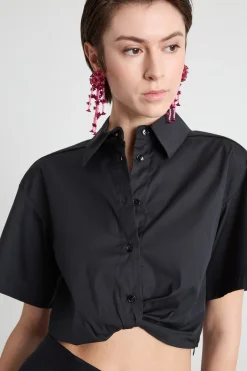 Camicia crop con arriccio - Nero