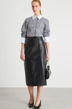 Camicia crop in popeline a righe - Bianco Nero