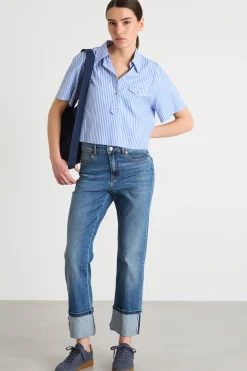 Camicia crop in popeline - Azzurro Bianco