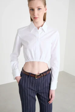 Camicia crop in popeline - Bianco