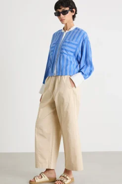 Camicia crop in popeline - Blu Bianco