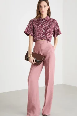Camicia crop in raso - Bordeaux
