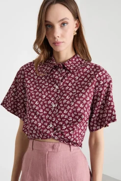 Camicia crop in raso - Bordeaux