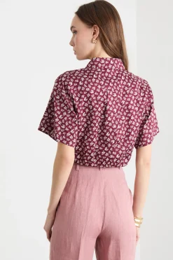 Camicia crop in raso - Bordeaux