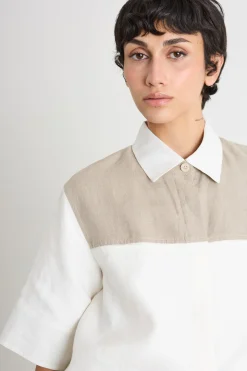 Camicia crop in tela - Bianco