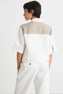 Camicia crop in tela - Bianco