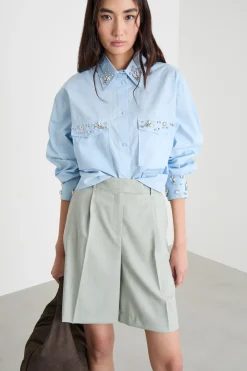 Camicia cropped con strass - Azzurro