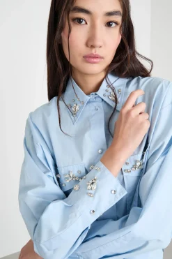 Camicia cropped con strass - Azzurro