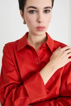 Camicia dritta con polsini alti - Rosso