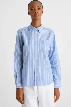 Camicia dritta in popeline - Azzurro