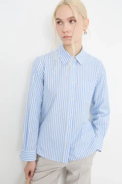 Camicia dritta in popeline - Azzurro Bianco