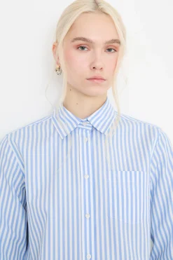 Camicia dritta in popeline - Azzurro Bianco