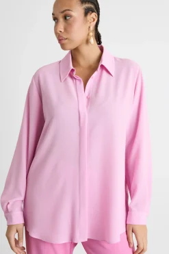 Camicia fluida con fondo arrotondato - Rosa