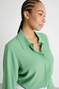 Camicia fluida con fondo arrotondato - Verde