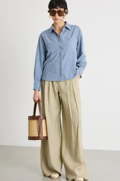 Camicia fluida con tasca singola - Azzurro