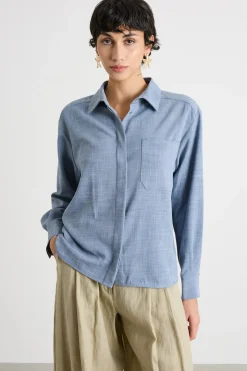 Camicia fluida con tasca singola - Azzurro
