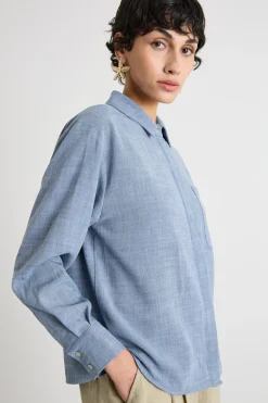Camicia fluida con tasca singola - Azzurro