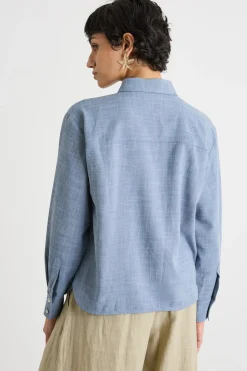 Camicia fluida con tasca singola - Azzurro