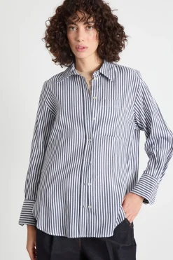Camicia fluida e asimmetrica - Blu Bianco