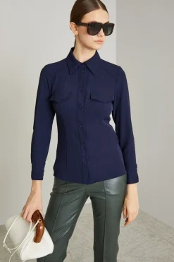 Camicia fluida in crépe - Blu