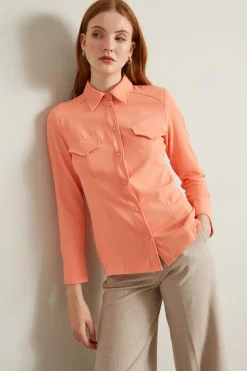 Camicia fluida in crépe - Salmone