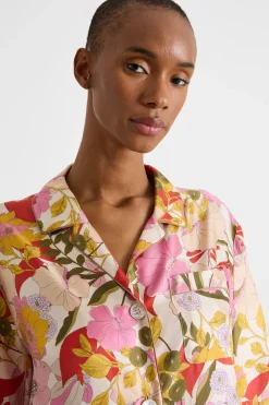 Camicia fluida in twill stampata - Rosa Giallo