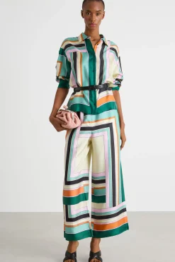 Camicia fluida in twill - Verde Rosa Nero