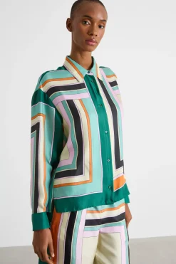 Camicia fluida in twill - Verde Rosa Nero