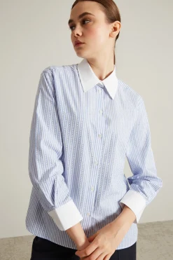 Camicia in bastonetto con strass - Azzurro Bianco