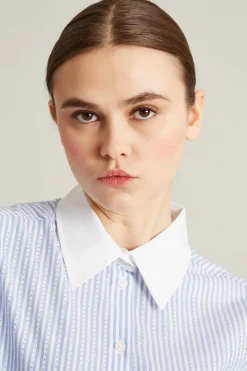 Camicia in bastonetto con strass - Azzurro Bianco