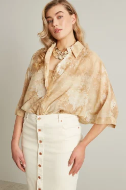 Camicia in cotone e seta - Beige