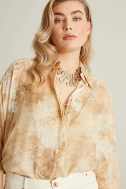Camicia in cotone e seta - Beige